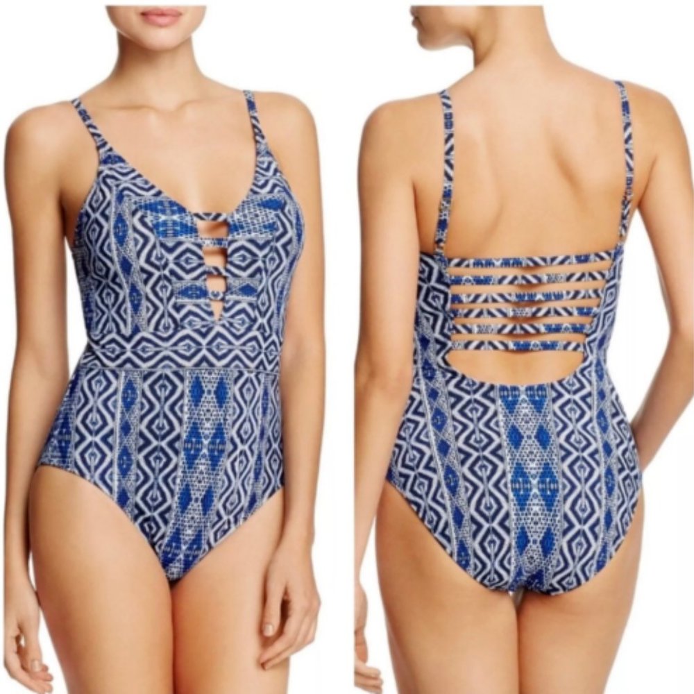 La Blanca Aztec Blue Women One Piece Swimwear sz 4